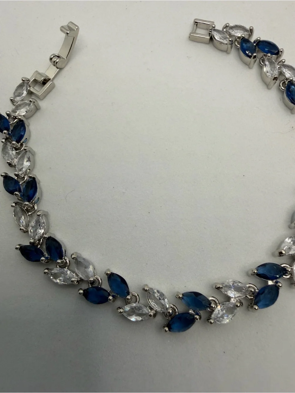 Silver Tennis Bracelet with Blue and Clear Marquise Stones - Women Jewelry